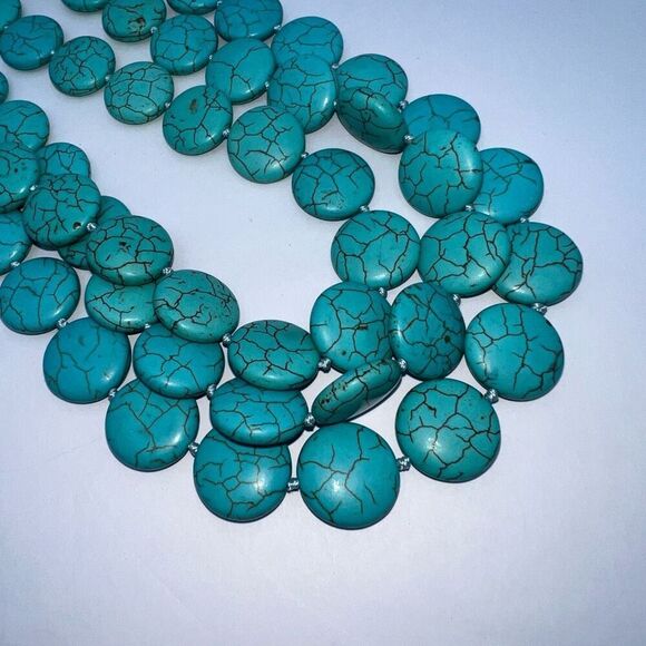 Turquoise Colored Dyed Stone Necklace EXTRA LONG  TripStrung Knotted Runway - Picture 6 of 7